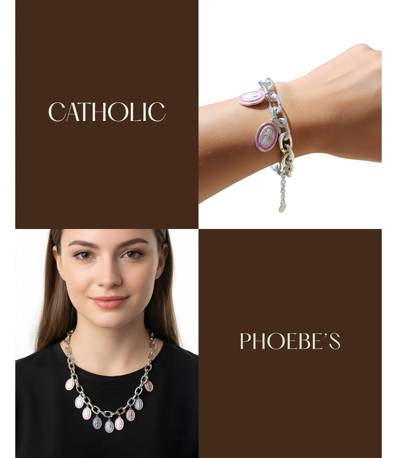 Silver-Plated Chain Necklace with Multicolor Virgin Medals PHOEBE'S 