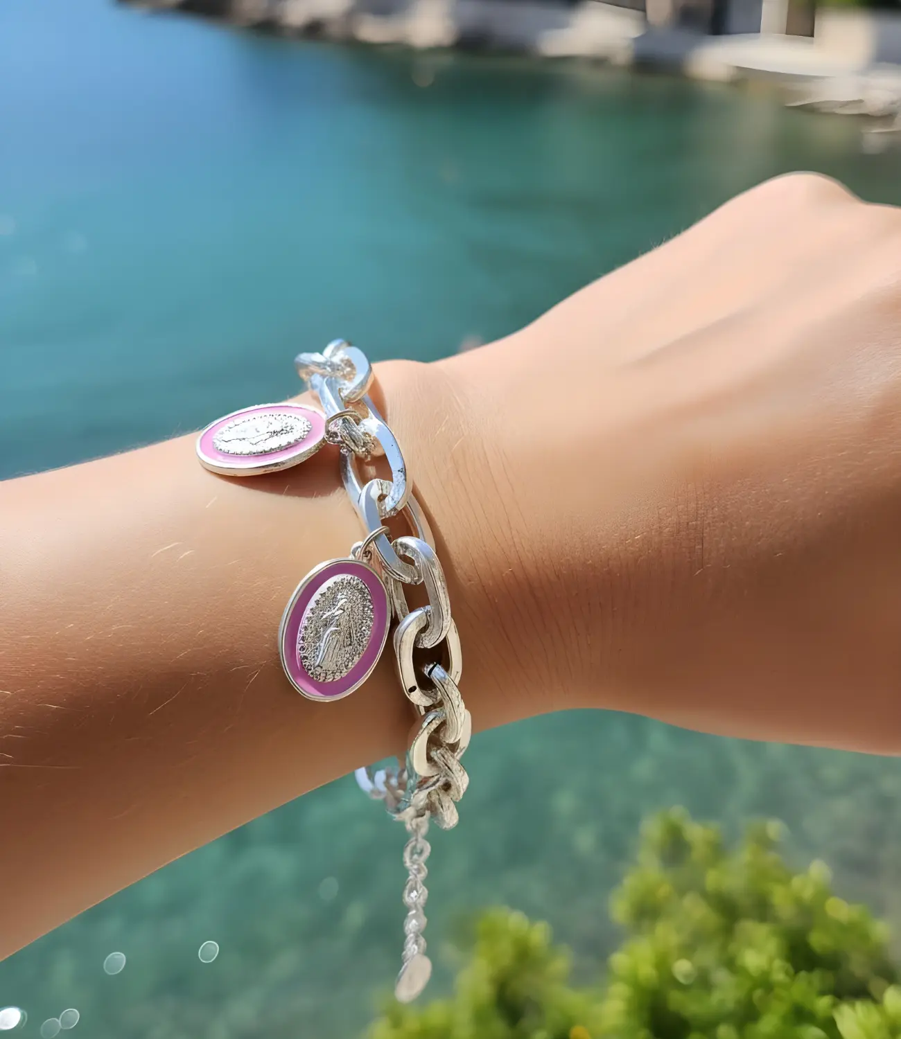 Silver-Plated Chain Necklace with Multicolor Virgin Medals PHOEBE'S 