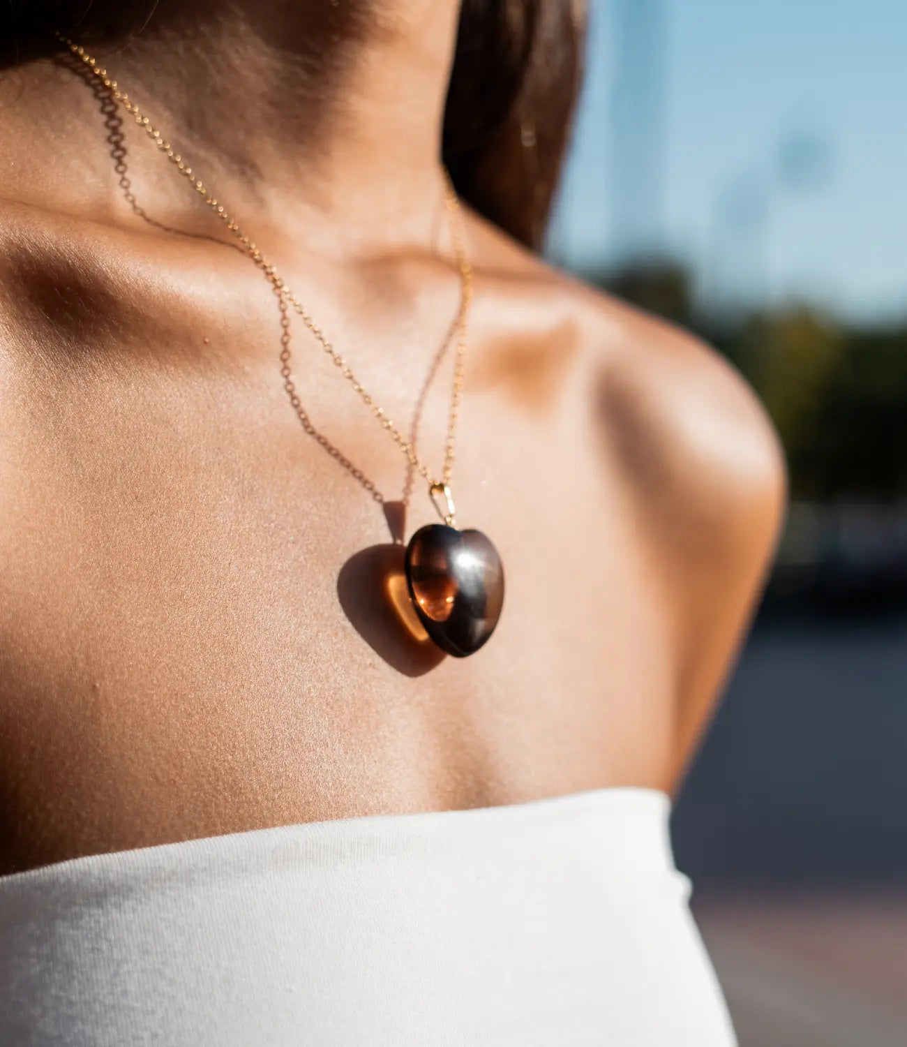 Smoky Quartz Heart Necklace on an 18k Gold-Plated Chain PHOEBE'S 