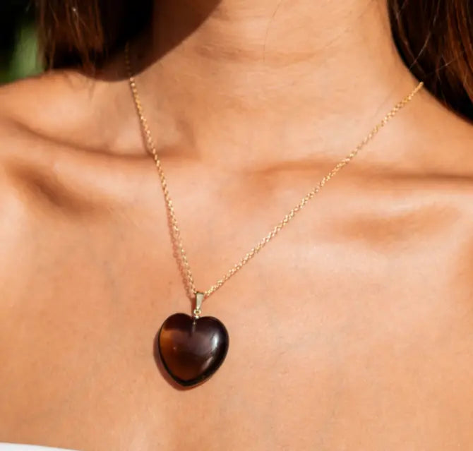 Smoky Quartz Heart Necklace on an 18k Gold-Plated Chain PHOEBE'S 