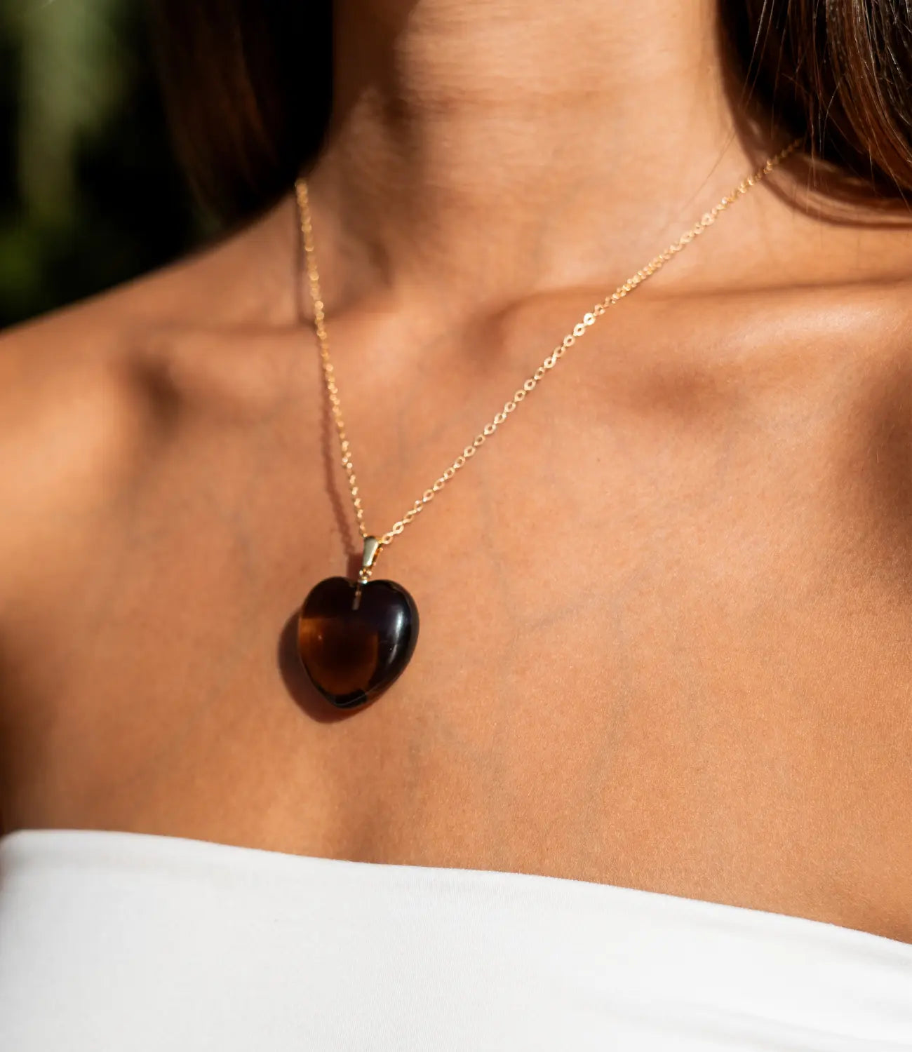 Smoky Quartz Heart Necklace on an 18k Gold-Plated Chain PHOEBE'S 