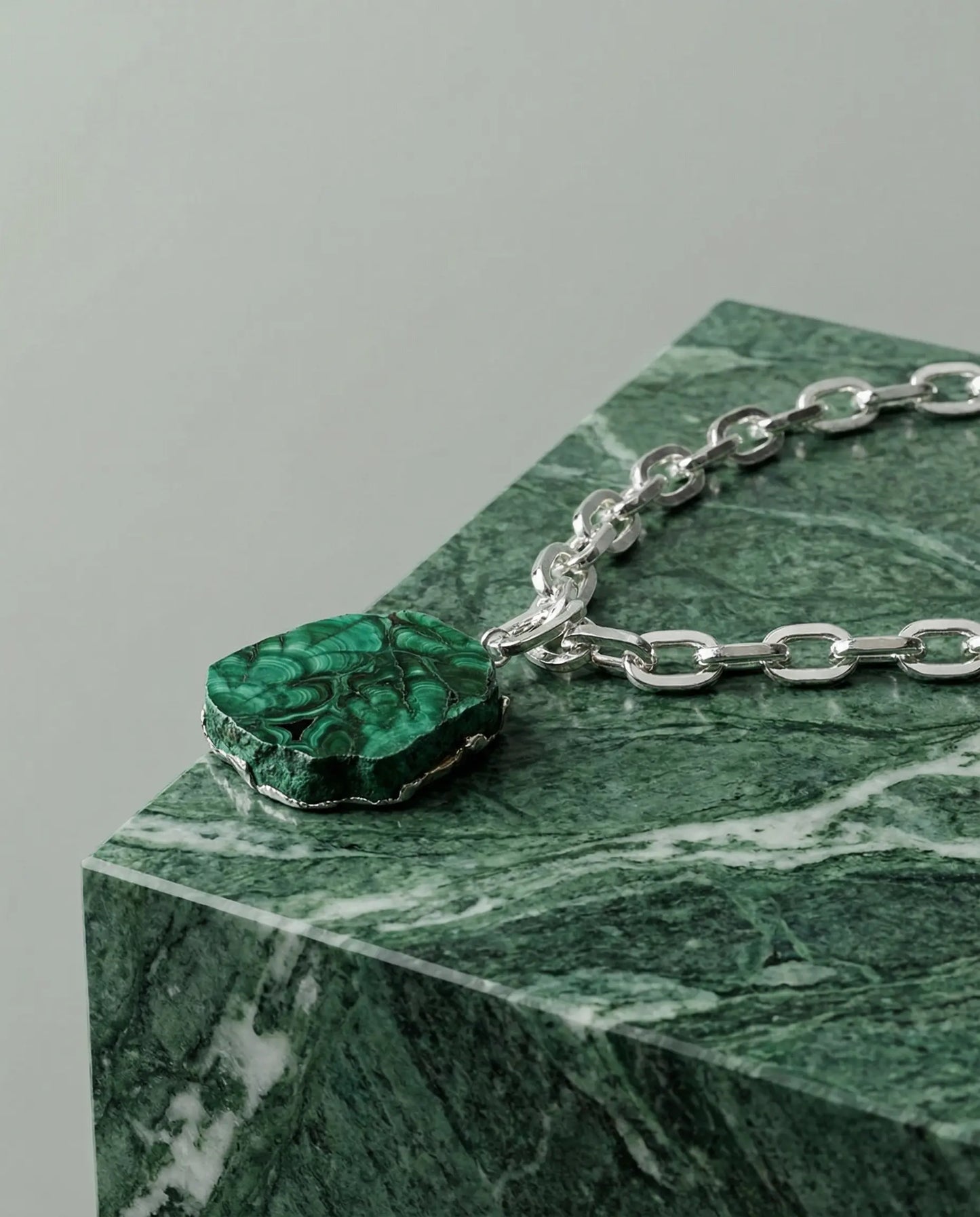 Smooth Malachite Necklace · Silver Plated PHOEBE'S 