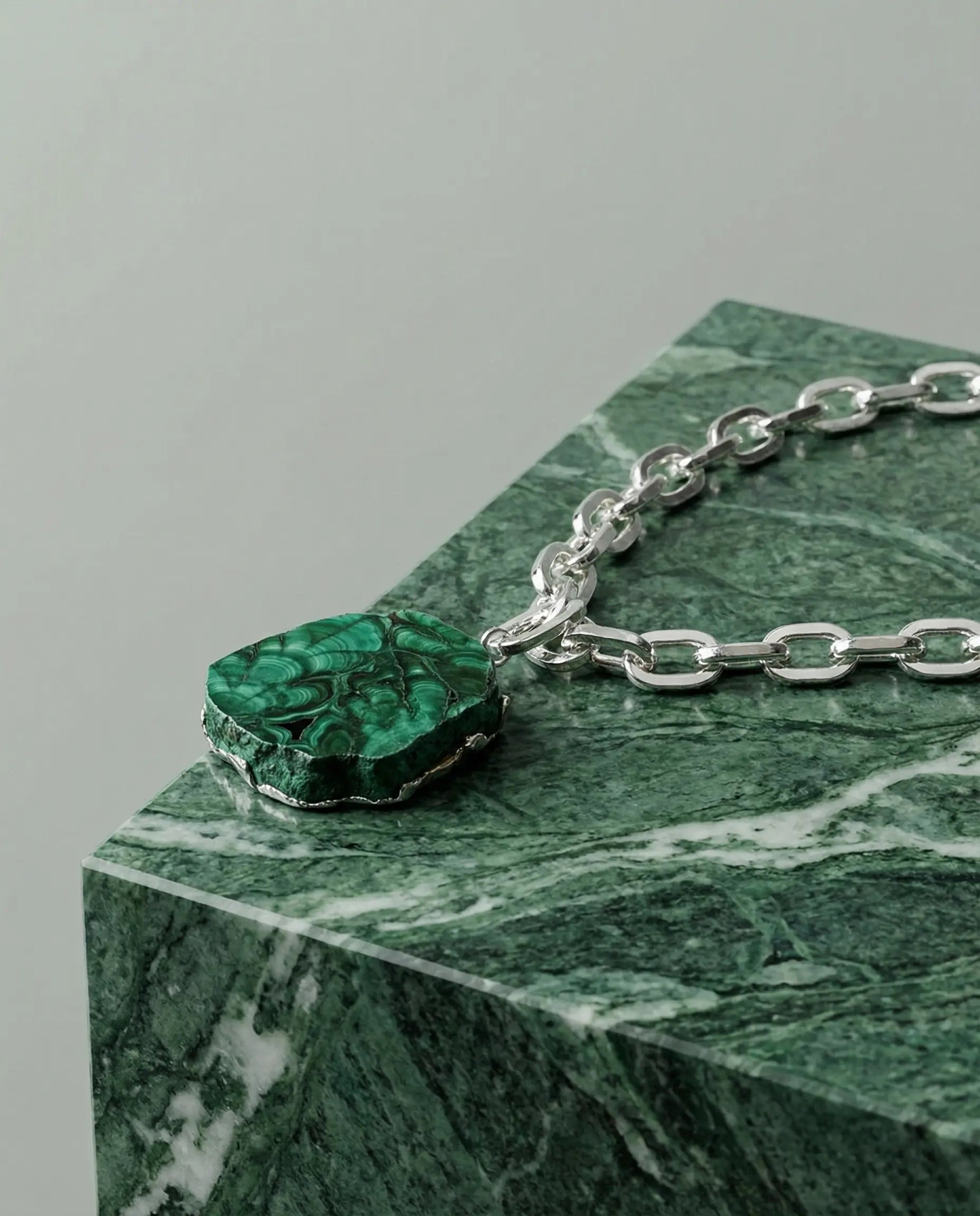 Smooth Malachite Necklace · Silver Plated PHOEBE'S 