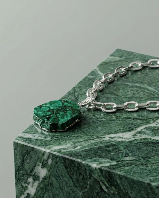 Smooth Malachite Necklace · Silver Plated PHOEBE'S 