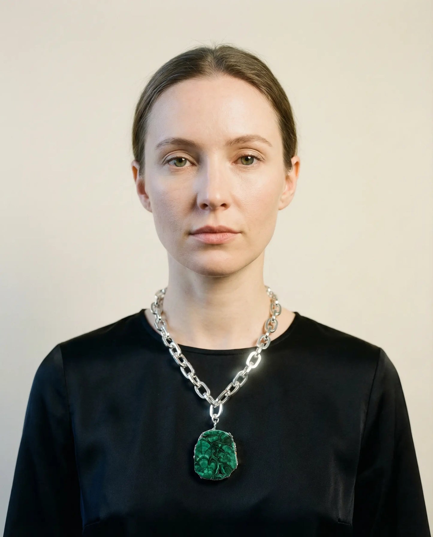 Smooth Malachite Necklace · Silver Plated PHOEBE'S 