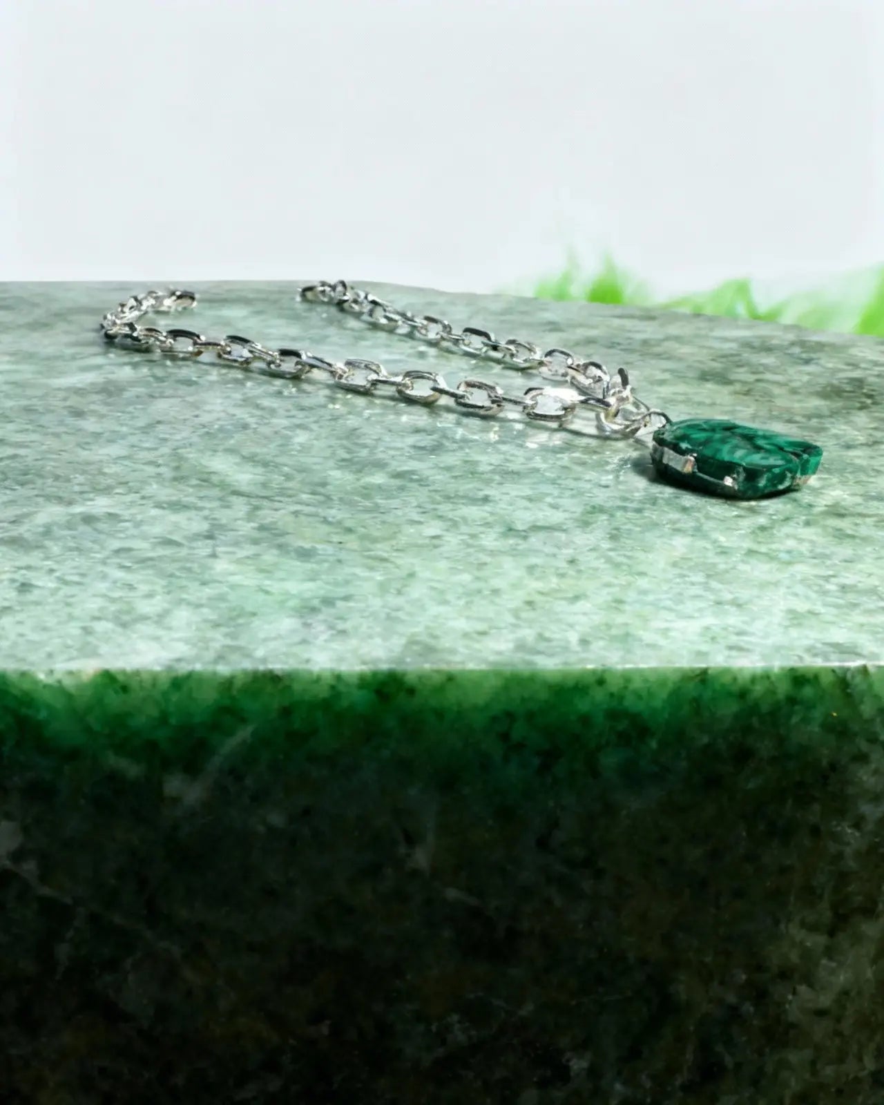 Smooth Malachite Necklace · Silver Plated PHOEBE'S 