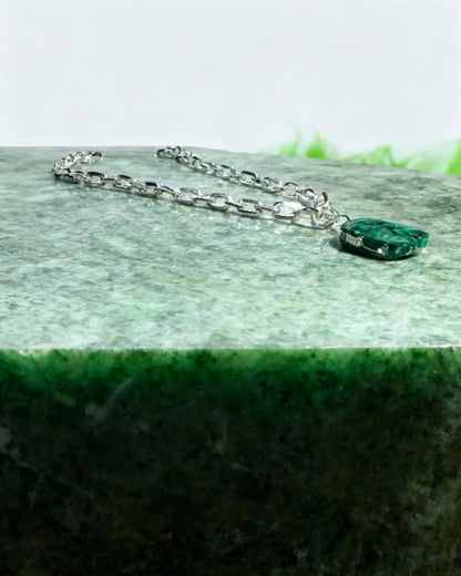 Smooth Malachite Necklace · Silver Plated PHOEBE'S 