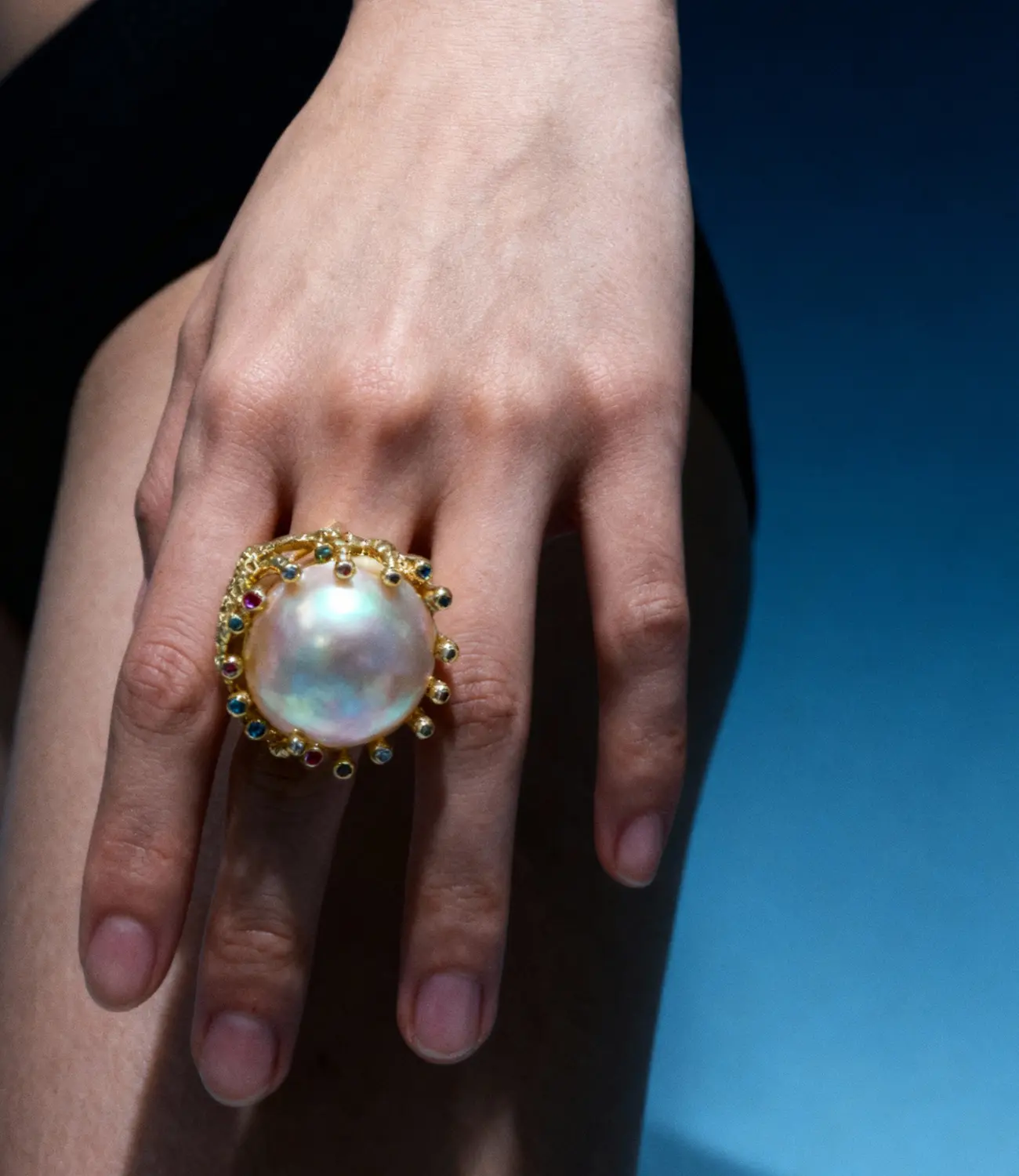 Solar Ring with Pink Pearl and Gemstones — 18K Gold Plated PHOEBE'S 