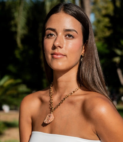 Stainless Steel Chain Necklace with Natural Druzy Agate Pendant PHOEBE'S 