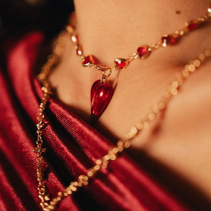 Set of two Necklaces and Bracelet |  Red Hearts and Cross