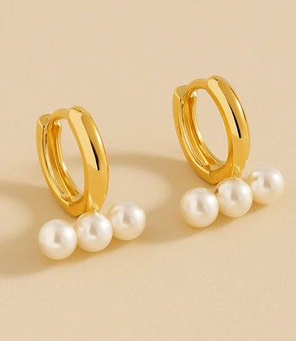 Sterling Silver Hoops with Pearls and 18k Gold Plating PHOEBE'S 