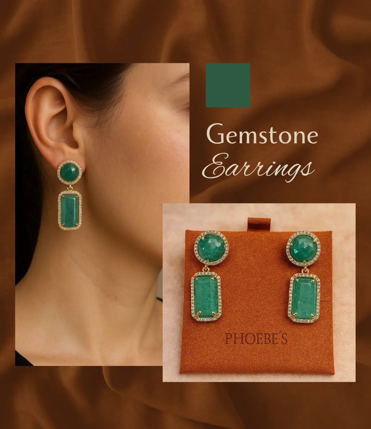 Strawberry Green Natural Stone Earrings with 18K Gold Plating Phoebe`s  
