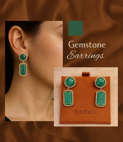 Strawberry Green Natural Stone Earrings with 18K Gold Plating Phoebe`s  