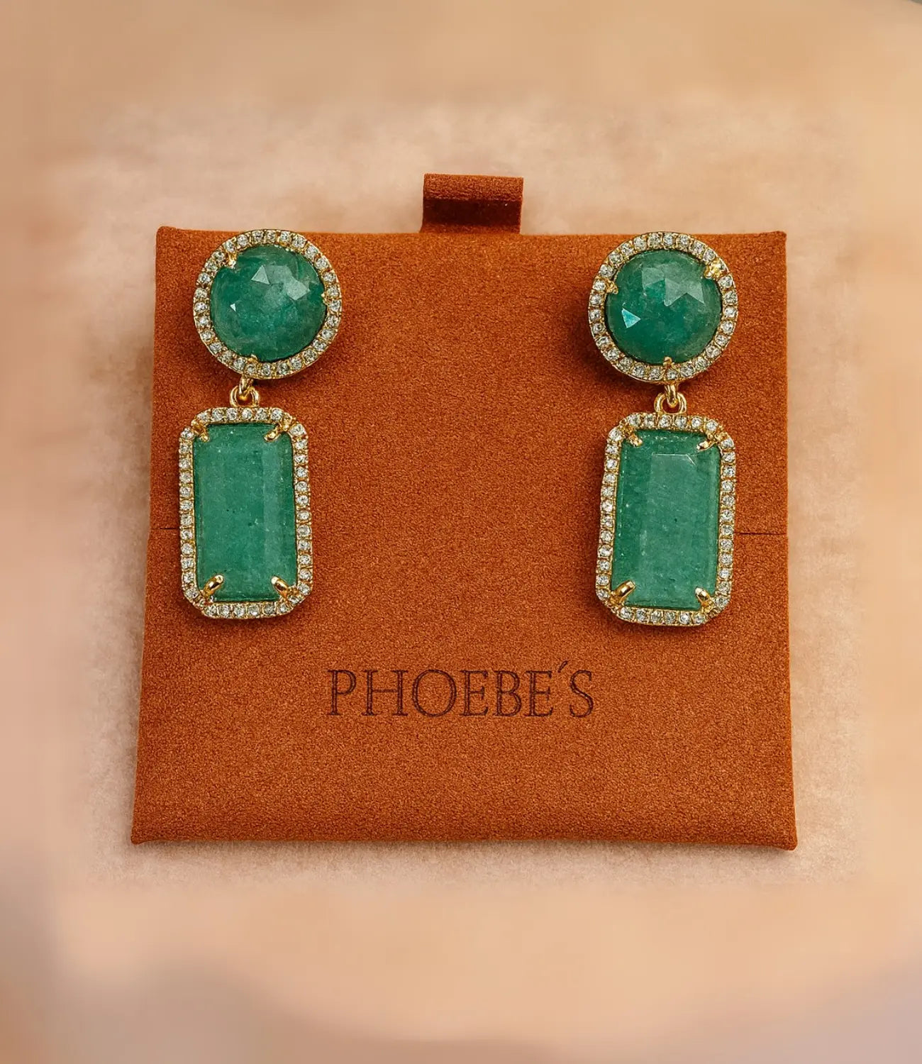 Strawberry Green Natural Stone Earrings with 18K Gold Plating Phoebe`s  