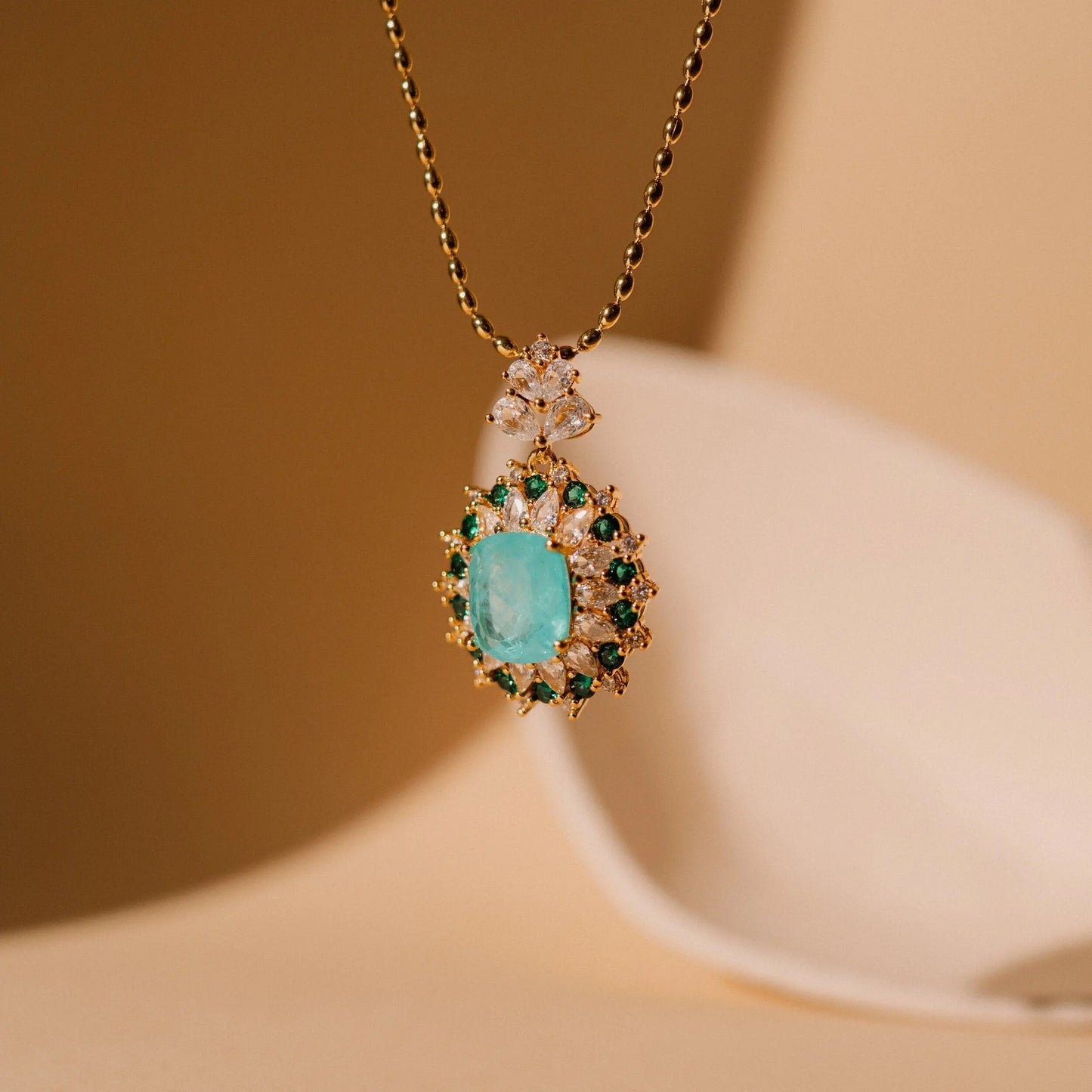 Stunning Necklace, CZ Aquamarine Necklace, Women's Jewelry