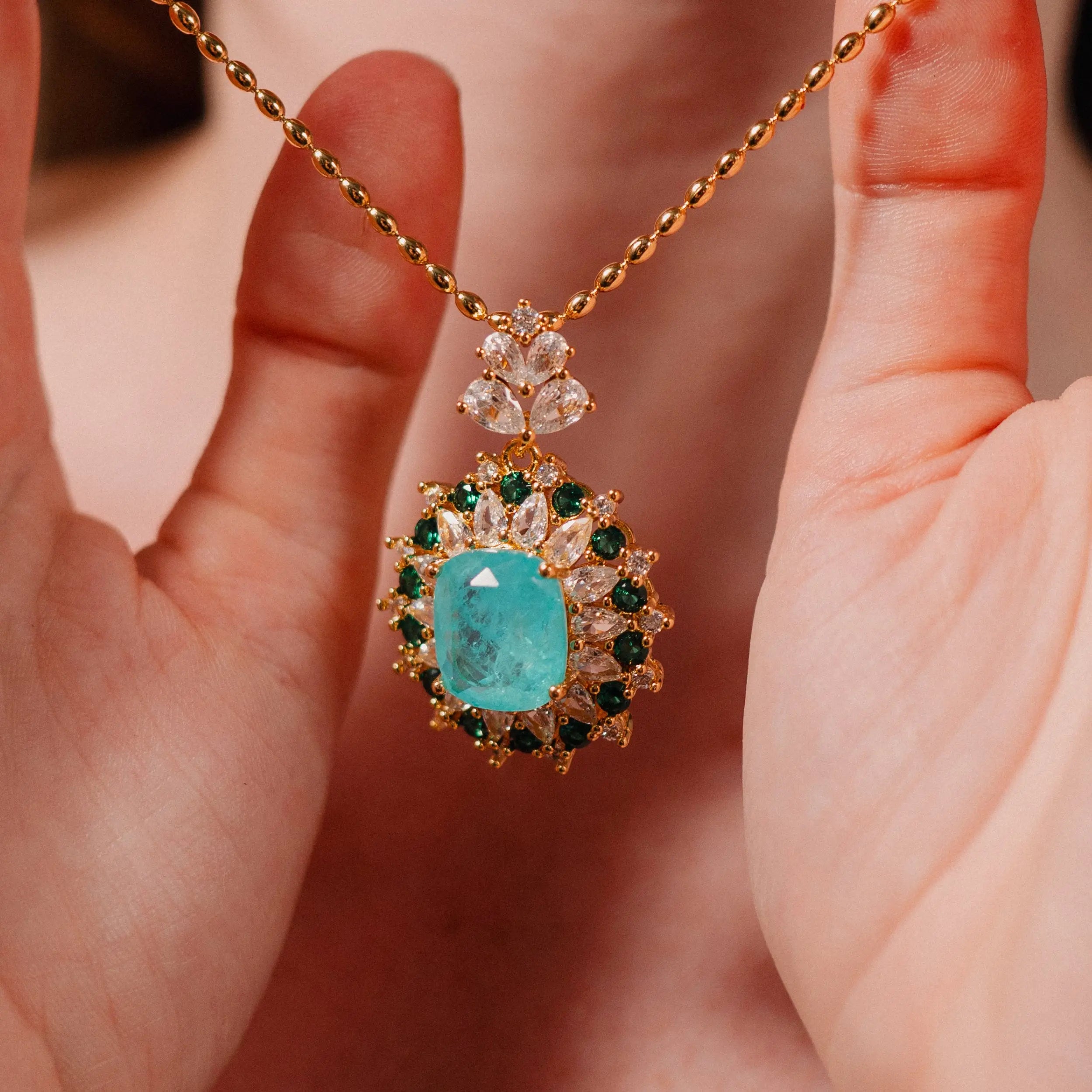 Stunning Necklace, CZ Aquamarine Necklace, Women's Jewelry