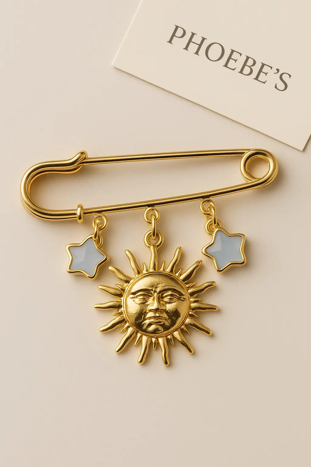Sun Brooch with Aquamarine Stars PHOEBE'S 
