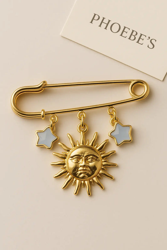 Sun Brooch with Aquamarine Stars PHOEBE'S 