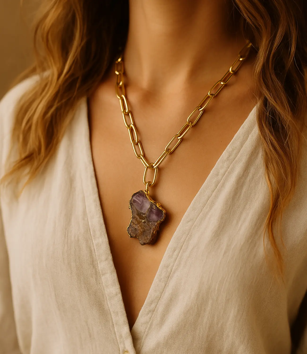 Super Seven Necklace on 18K Gold-Plated Chain PHOEBE'S 