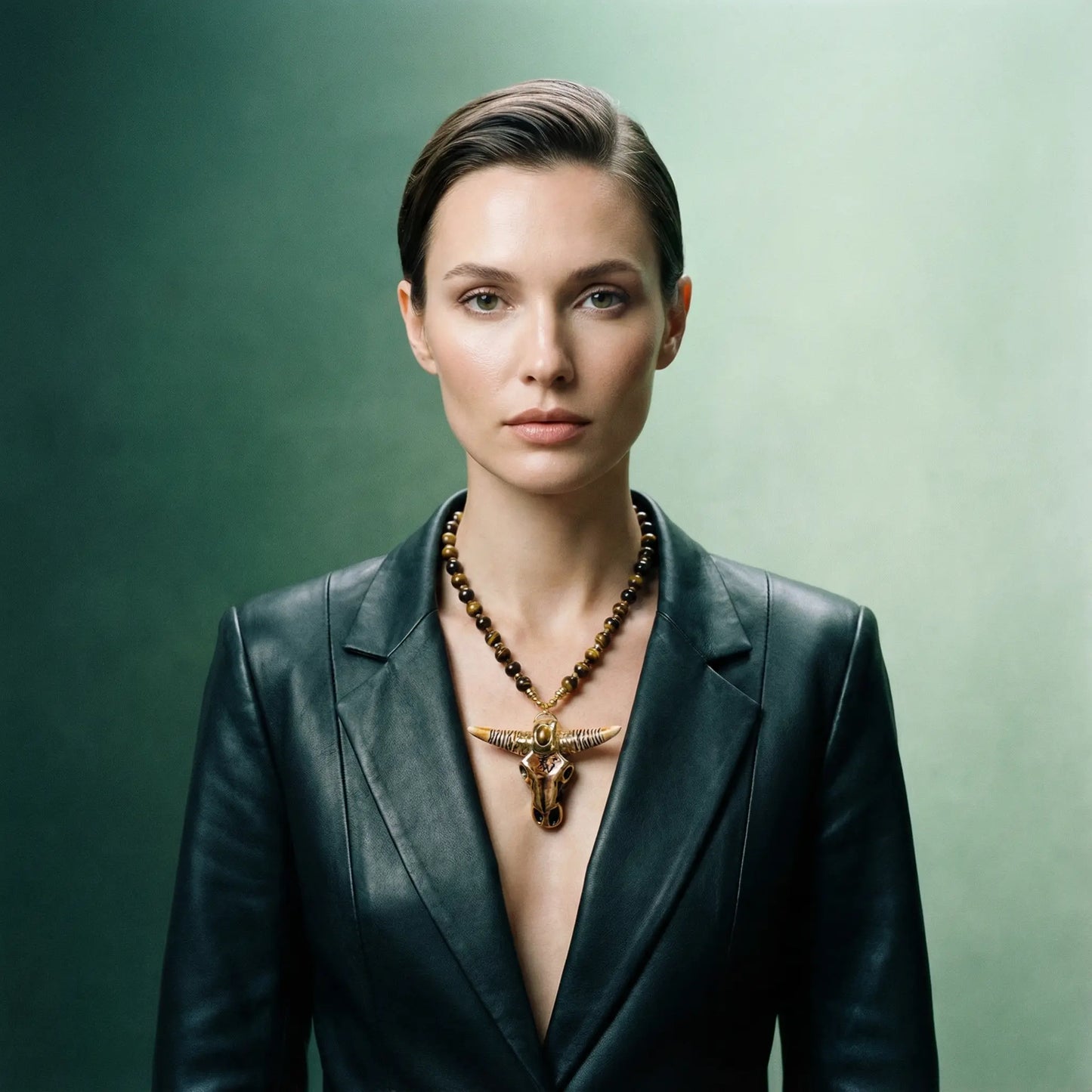 Tiger Eye Beaded Necklace with Horn Pendant Phoebe`s  