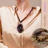 Tiger Eye Beads Necklace, Raw Amethyst Pendant, Best Gift