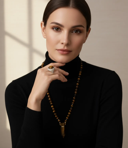 Tiger's Eye Necklace with 18K Gold Accents – Energy, Protection, and Natural Elegance PHOEBE'S 