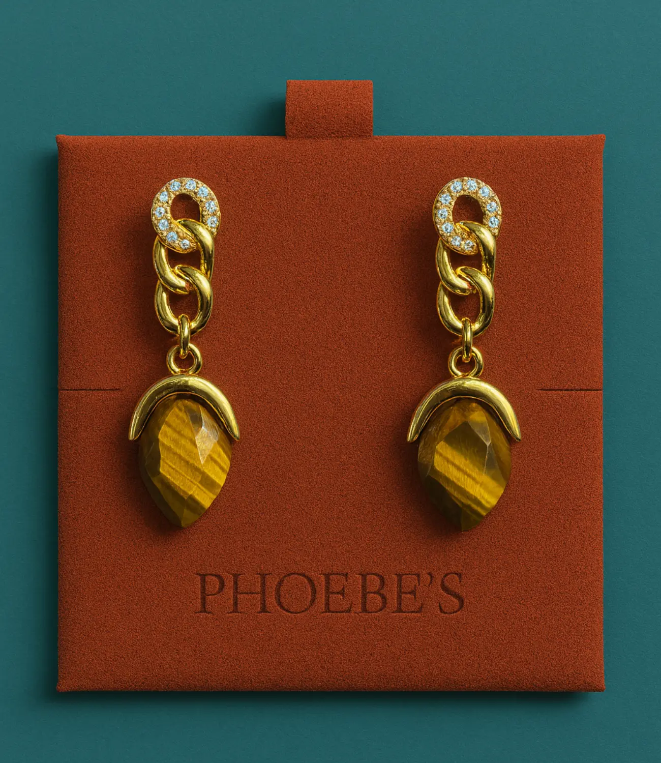 Tiger's Eye Stone Earrings with 18K Gold Plating PHOEBE'S 
