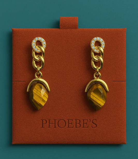 Tiger's Eye Stone Earrings with 18K Gold Plating PHOEBE'S 