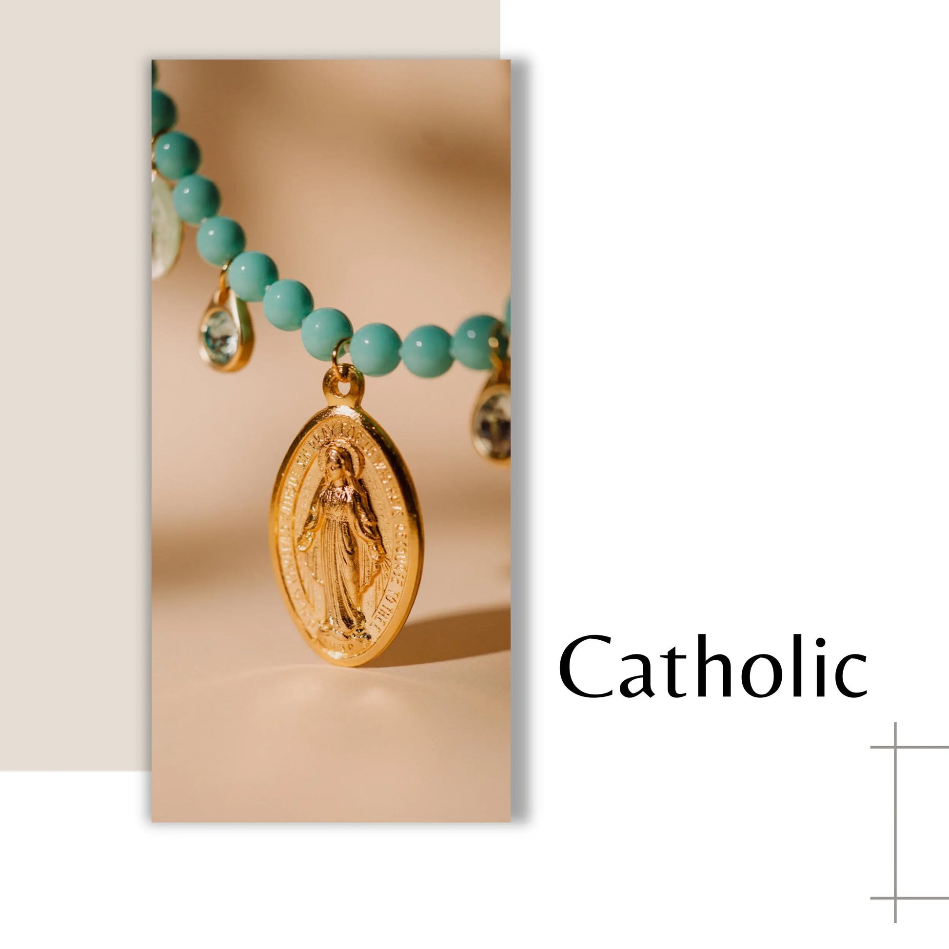 Turquoise Necklace, Catholic Charms, Handmade Jewelry