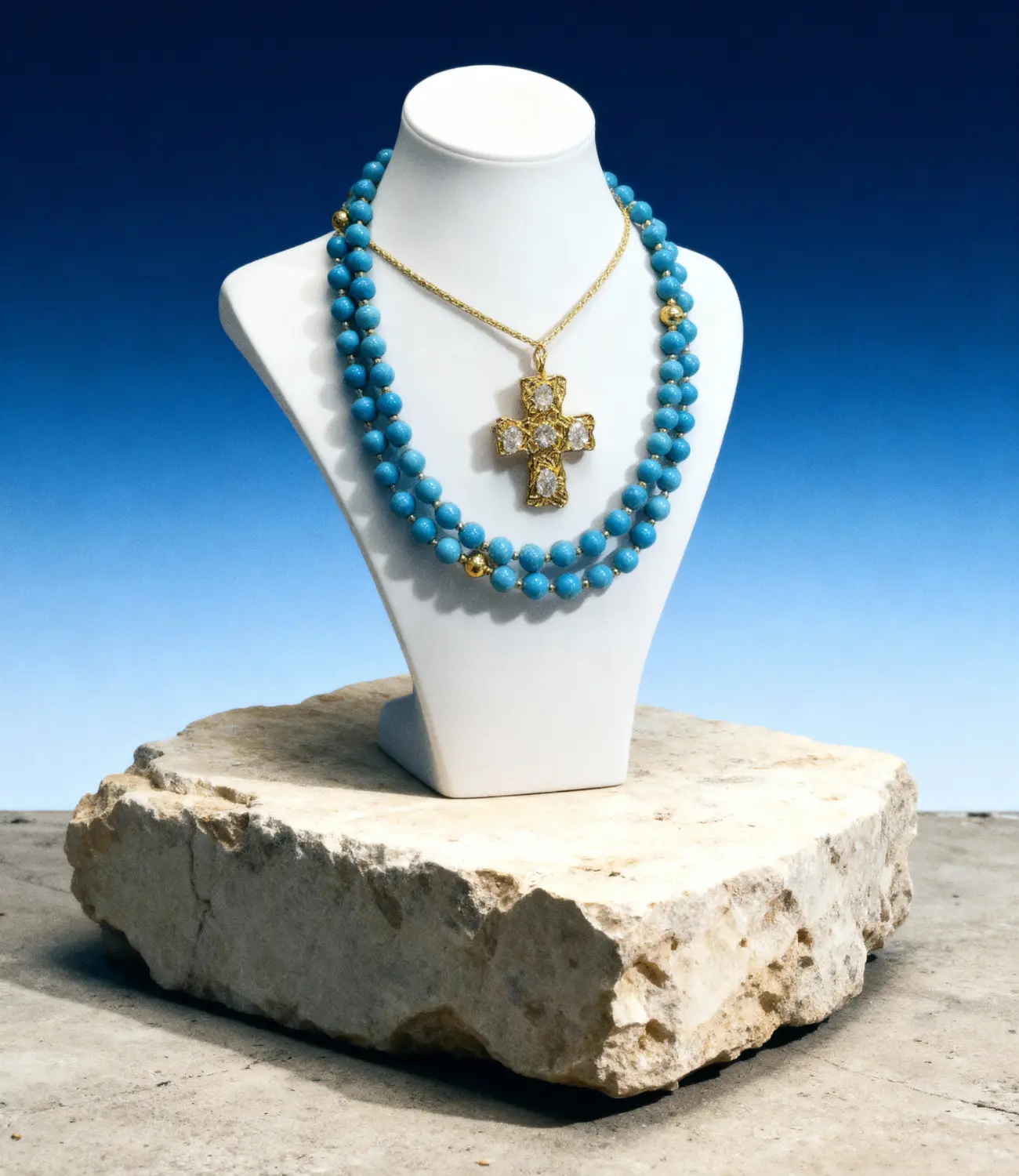 Turquoise & Gold Cross Necklace Set — 18K Gold Plated PHOEBE'S 