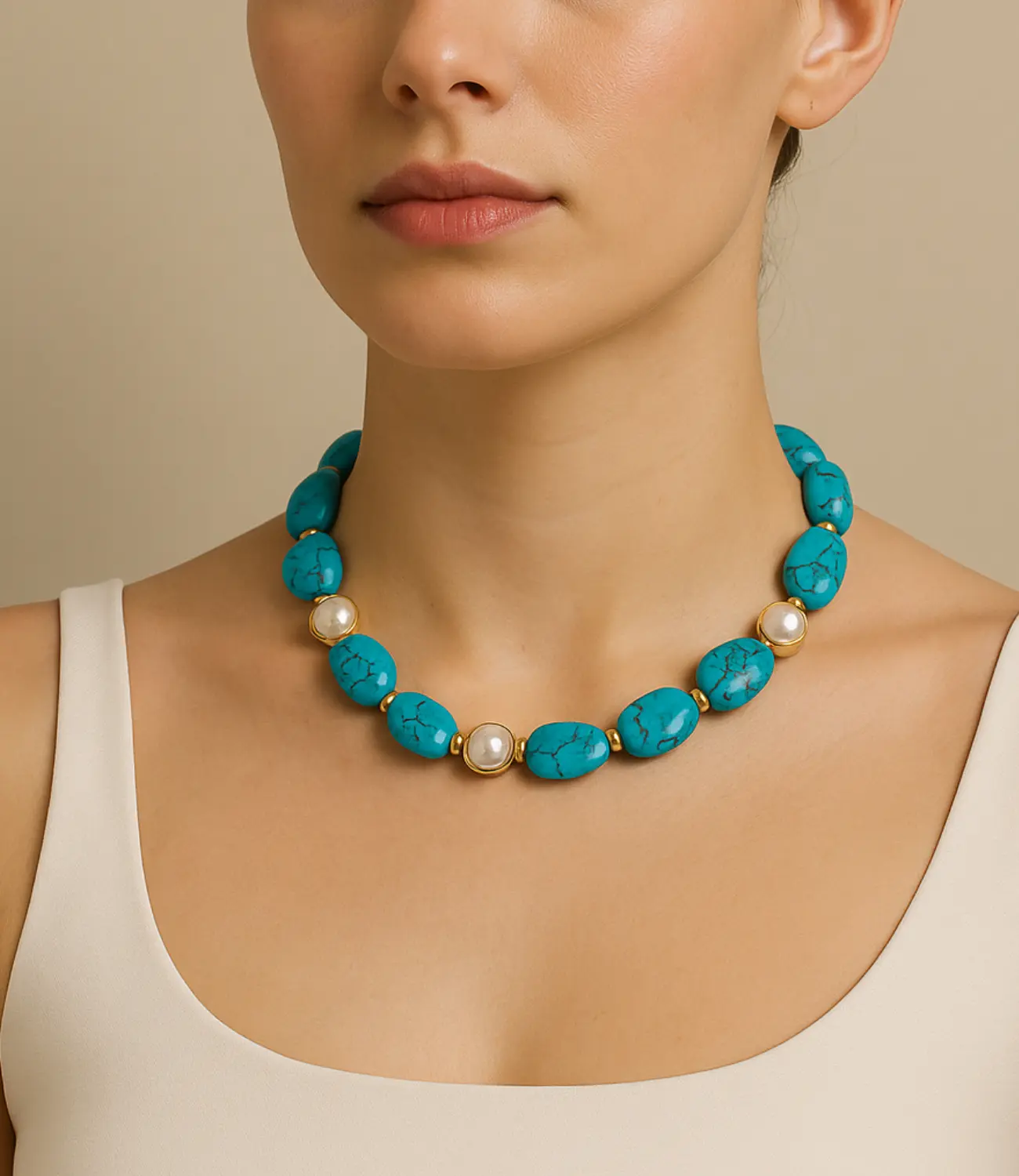 Turquoise and Pearl Jewelry Set – Necklace, Bracelet, and Earrings PHOEBE'S 