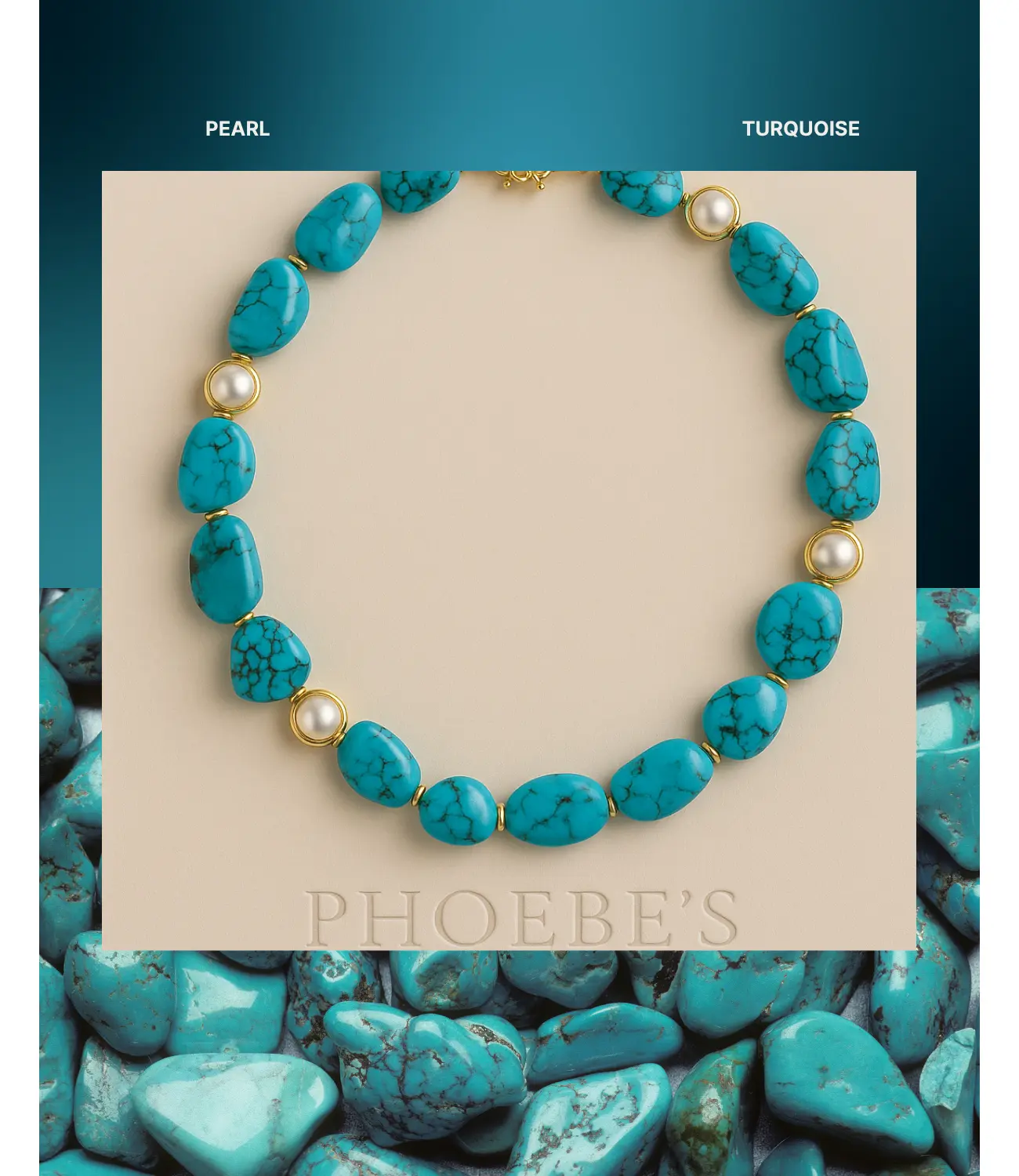 Turquoise and Pearl Jewelry Set – Necklace, Bracelet, and Earrings PHOEBE'S 