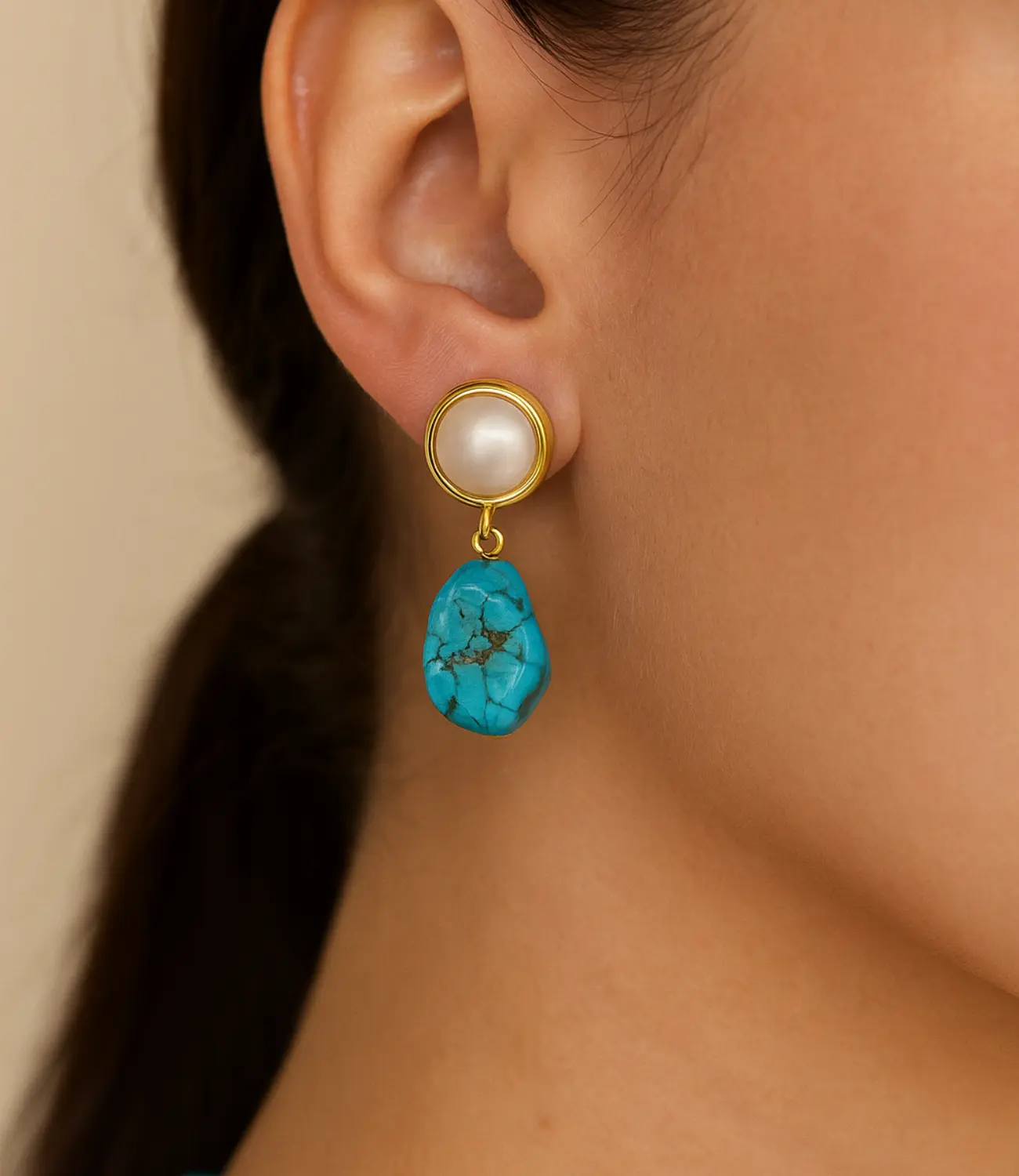 Turquoise and Pearl Jewelry Set – Necklace, Bracelet, and Earrings PHOEBE'S 