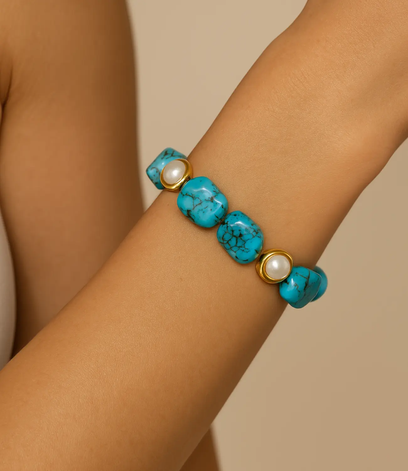 Turquoise and Pearl Jewelry Set – Necklace, Bracelet, and Earrings PHOEBE'S 