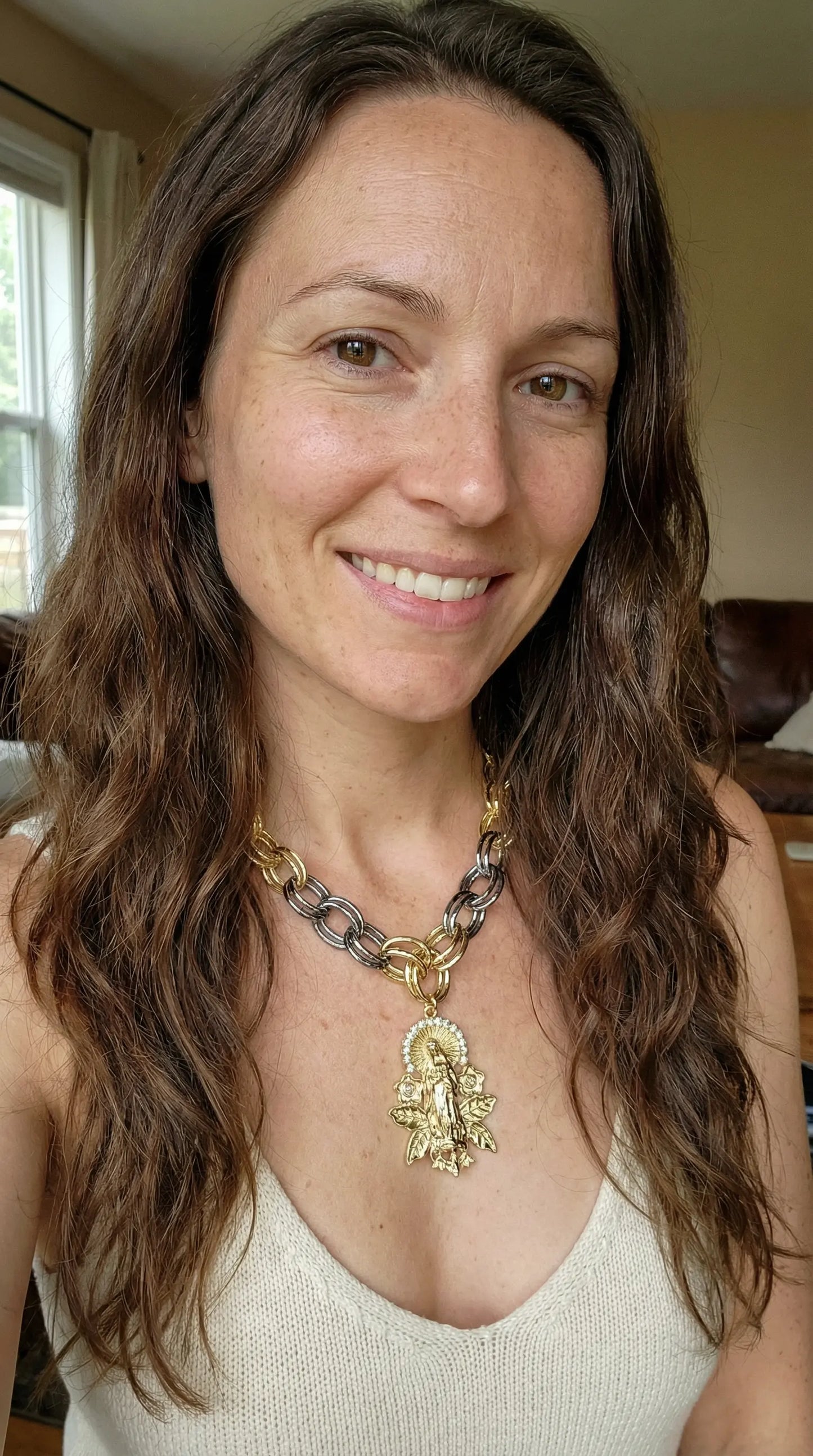 Two-Tone Aluminum Lightweight Chain Necklace with Ornamental Pendant PHOEBE'S 