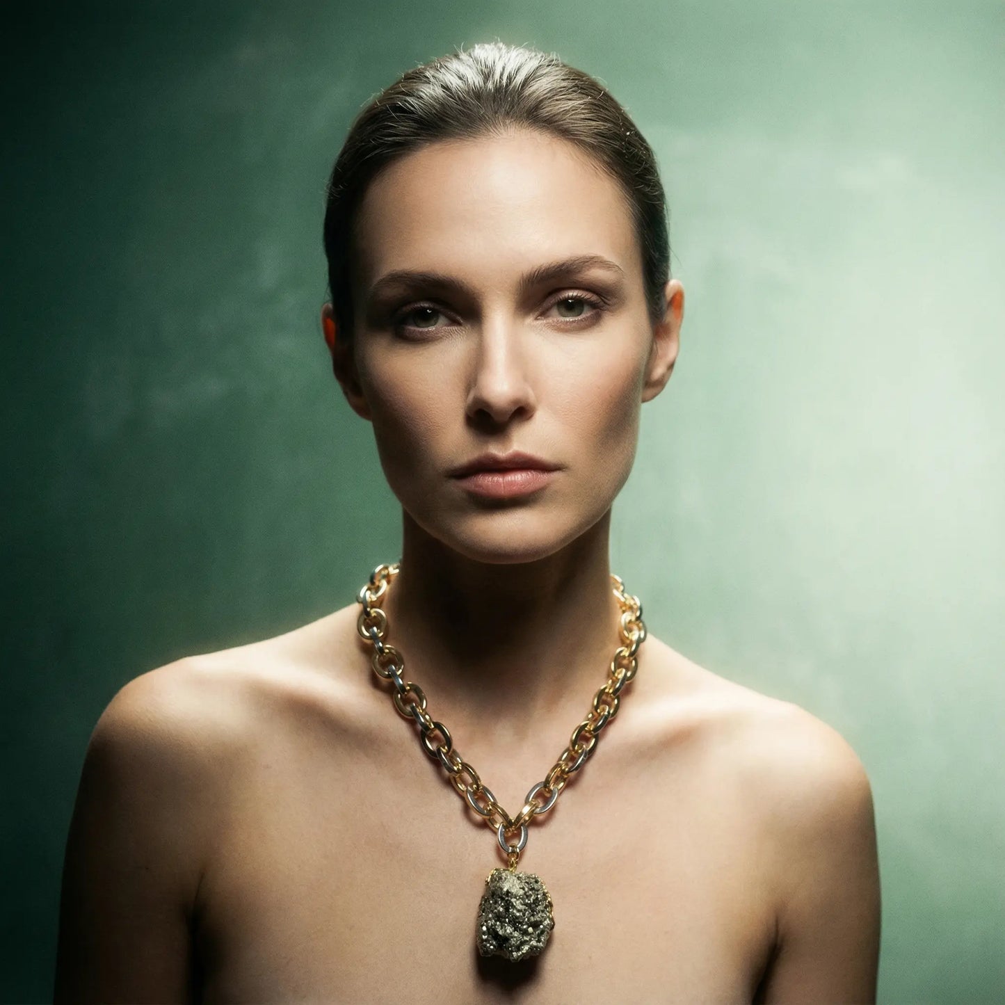 Two-Tone Chain Necklace with Natural Pyrite – Mineral Power &amp; Sculptural Style PHOEBE'S 
