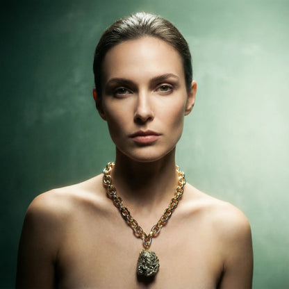 Two-Tone Chain Necklace with Natural Pyrite – Mineral Power &amp; Sculptural Style PHOEBE'S 