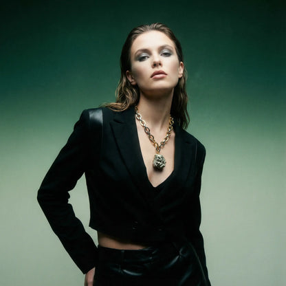 Two-Tone Chain Necklace with Natural Pyrite – Mineral Power &amp; Sculptural Style PHOEBE'S 