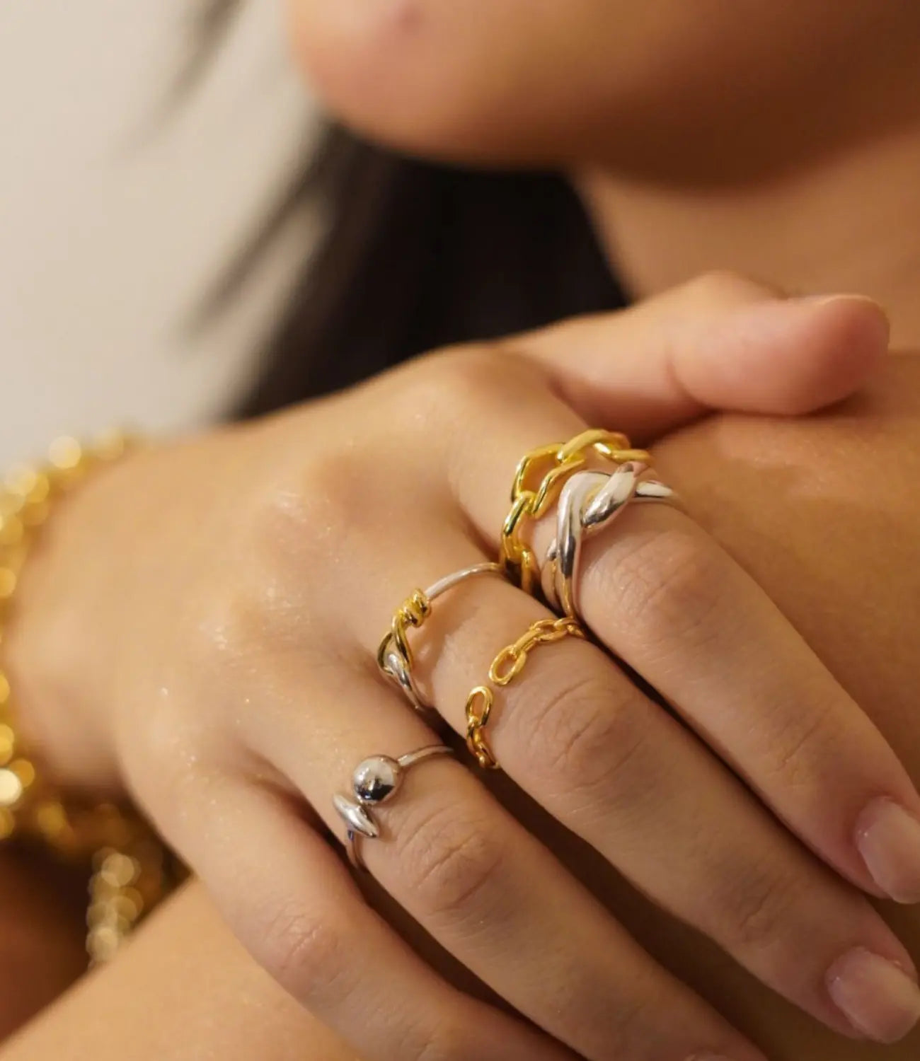 Two-Tone Ring Stack in Sterling Silver and 18k Gold Plating PHOEBE'S 