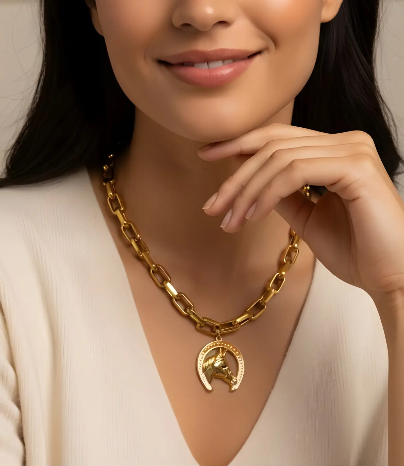 Unisex Western Horse Pendant Necklace – Gold Stainless Steel PHOEBE'S 