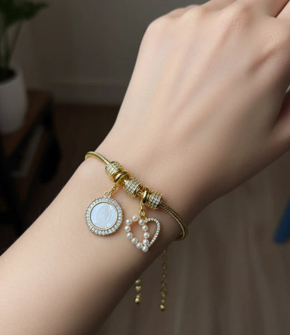Virgen de Guadalupe Pearl Heart Bracelet – 18K Gold-Plated Phoebe`s  