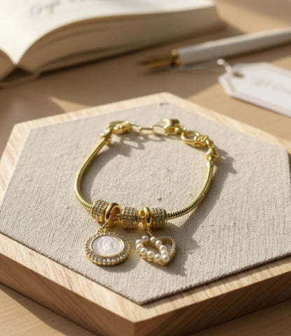 Virgen de Guadalupe Pearl Heart Bracelet – 18K Gold-Plated Phoebe`s  