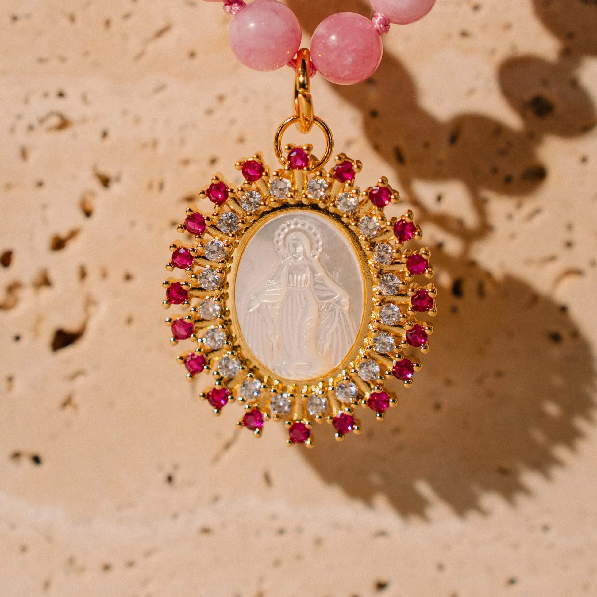 Virgin Mary Charm, Natural Stone Necklace, Unique Gift