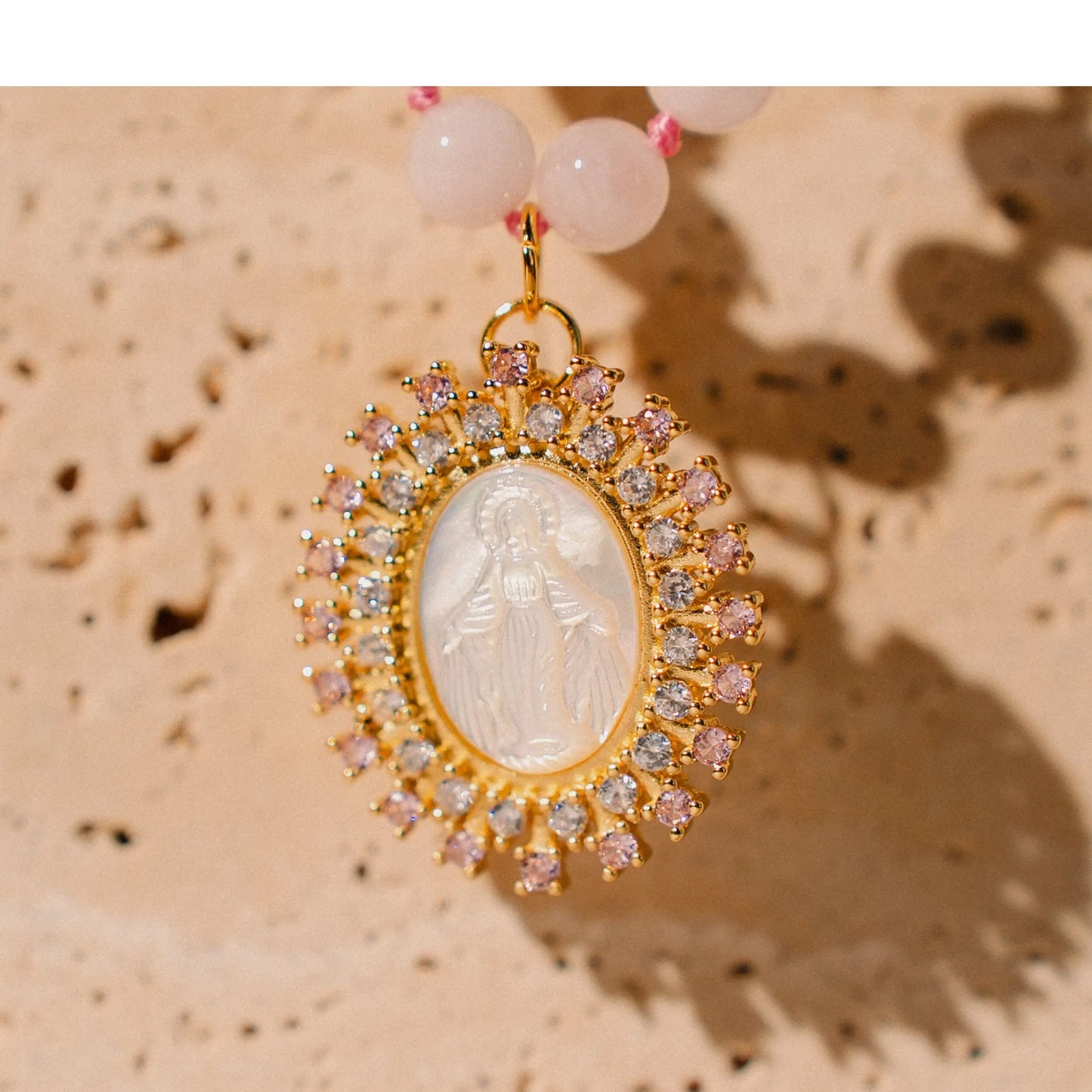 Virgin Mary Charm, Natural Stone Necklace, Unique Gift