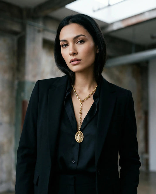 Virgin Mary Medal Necklace with Colored Zircons · 18K Gold Plated Phoebe`s  