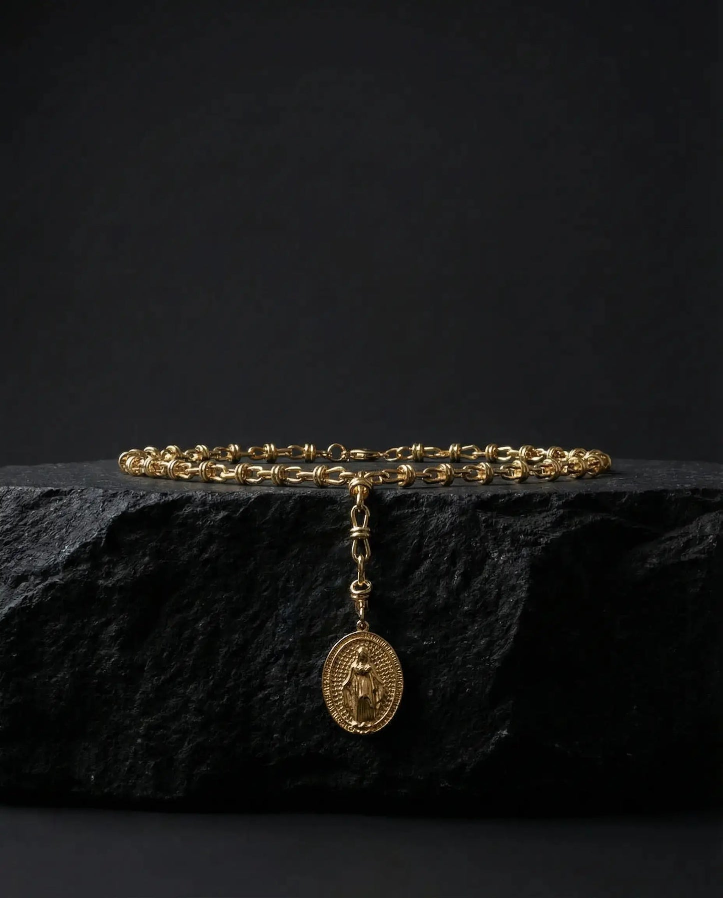 Virgin Mary Medal Necklace with Colored Zircons · 18K Gold Plated Phoebe`s  