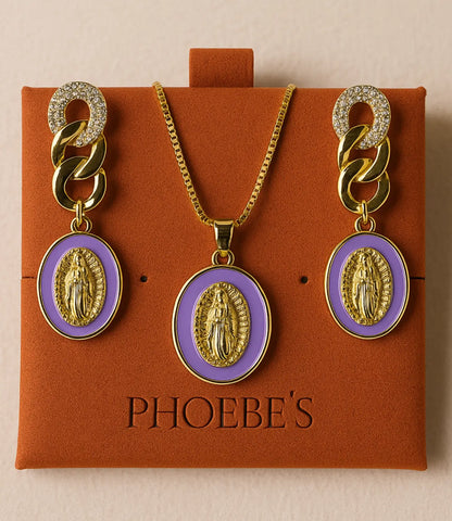 Virgin Mary Medal Set – Necklace and 18k Gold Plated Hook Earrings PHOEBE'S 