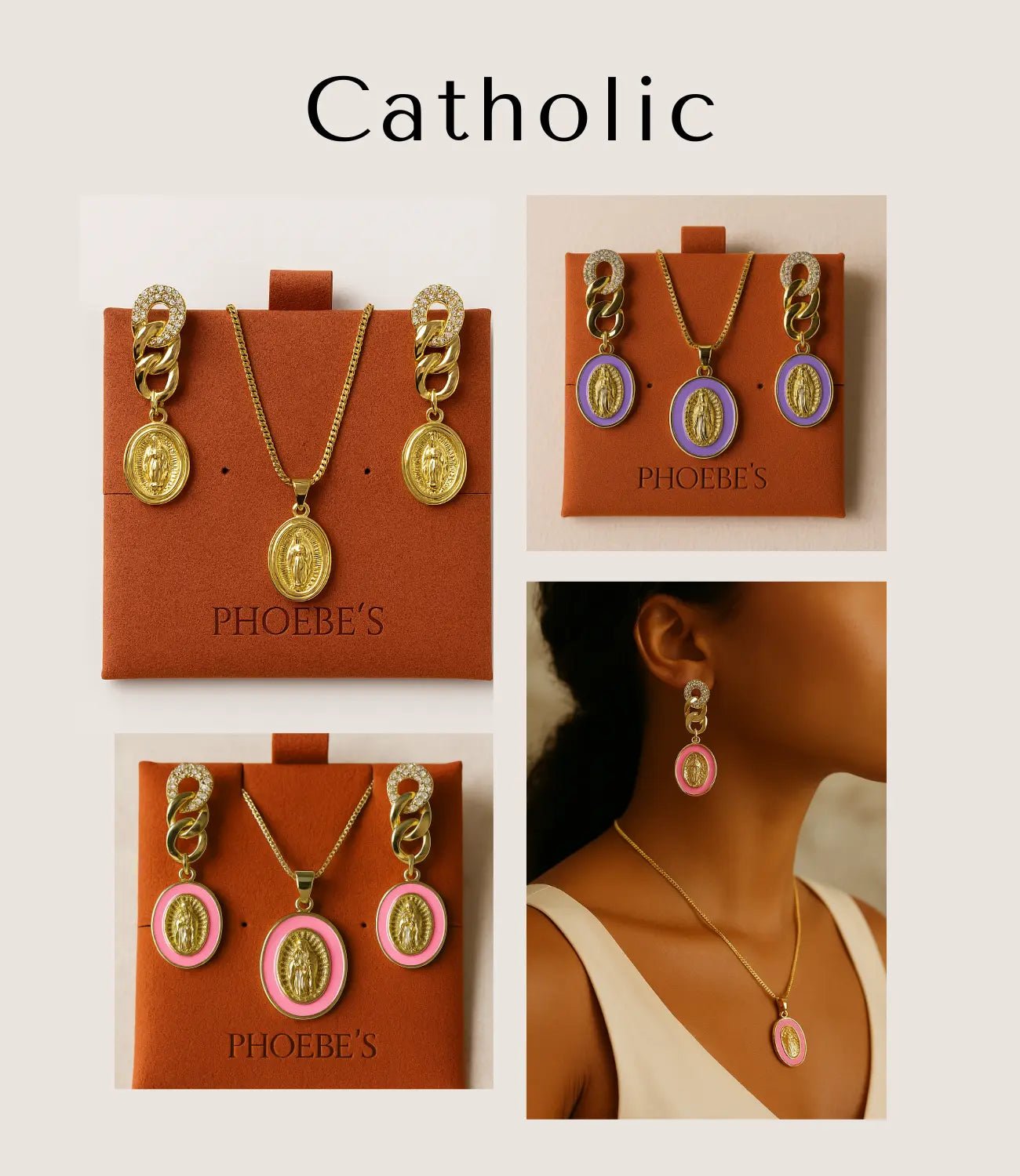 Virgin Mary Medal Set – Necklace and 18k Gold Plated Hook Earrings PHOEBE'S 