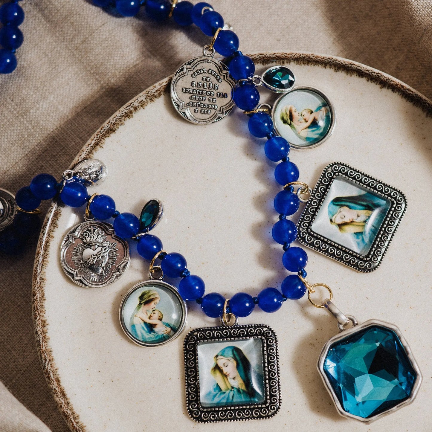 Blue Necklace | Virgin Mary Necklace | Catholic Jewelery | Handmade Gift