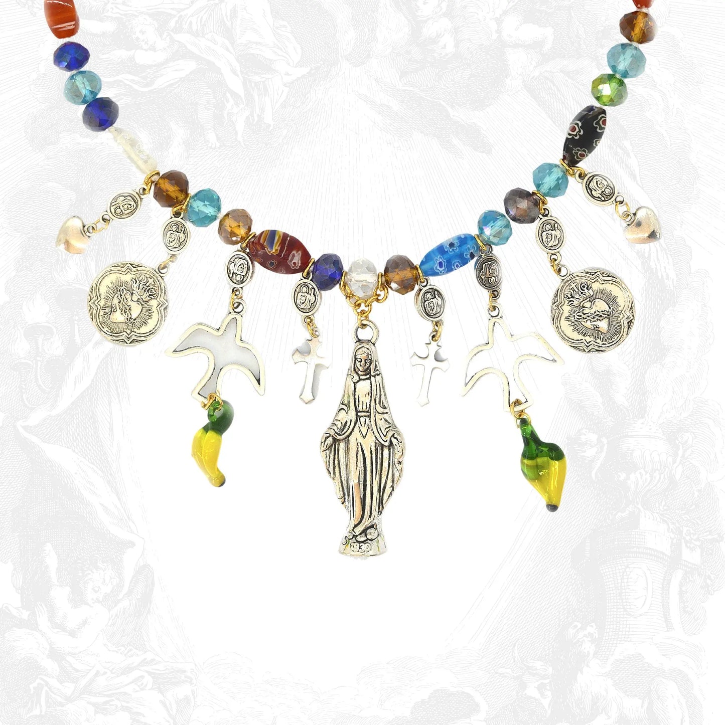 Virgin Mary Necklace, Catholic Jewelry, Charms Necklace, Gift for Her